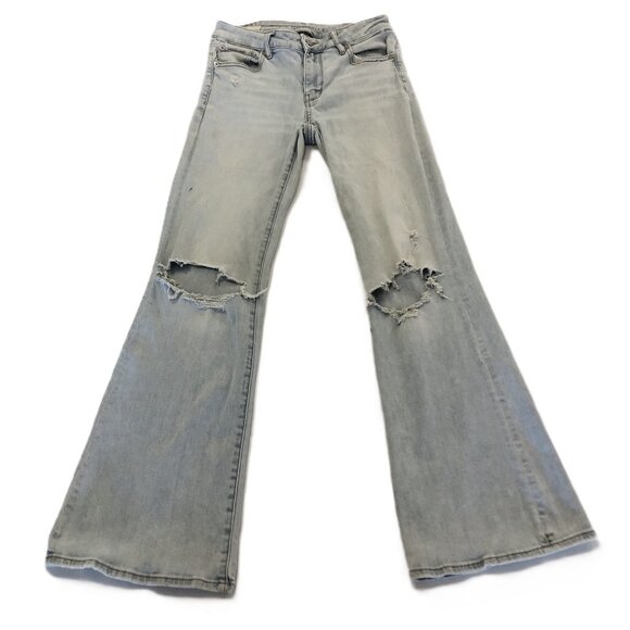 American Eagle Next Level Stretch Low Rise Distressed Flare Jeans Size 2 Regular - Picture 1 of 16